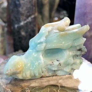 Caribbean Calcite Dragons Head Carving With Druzy!